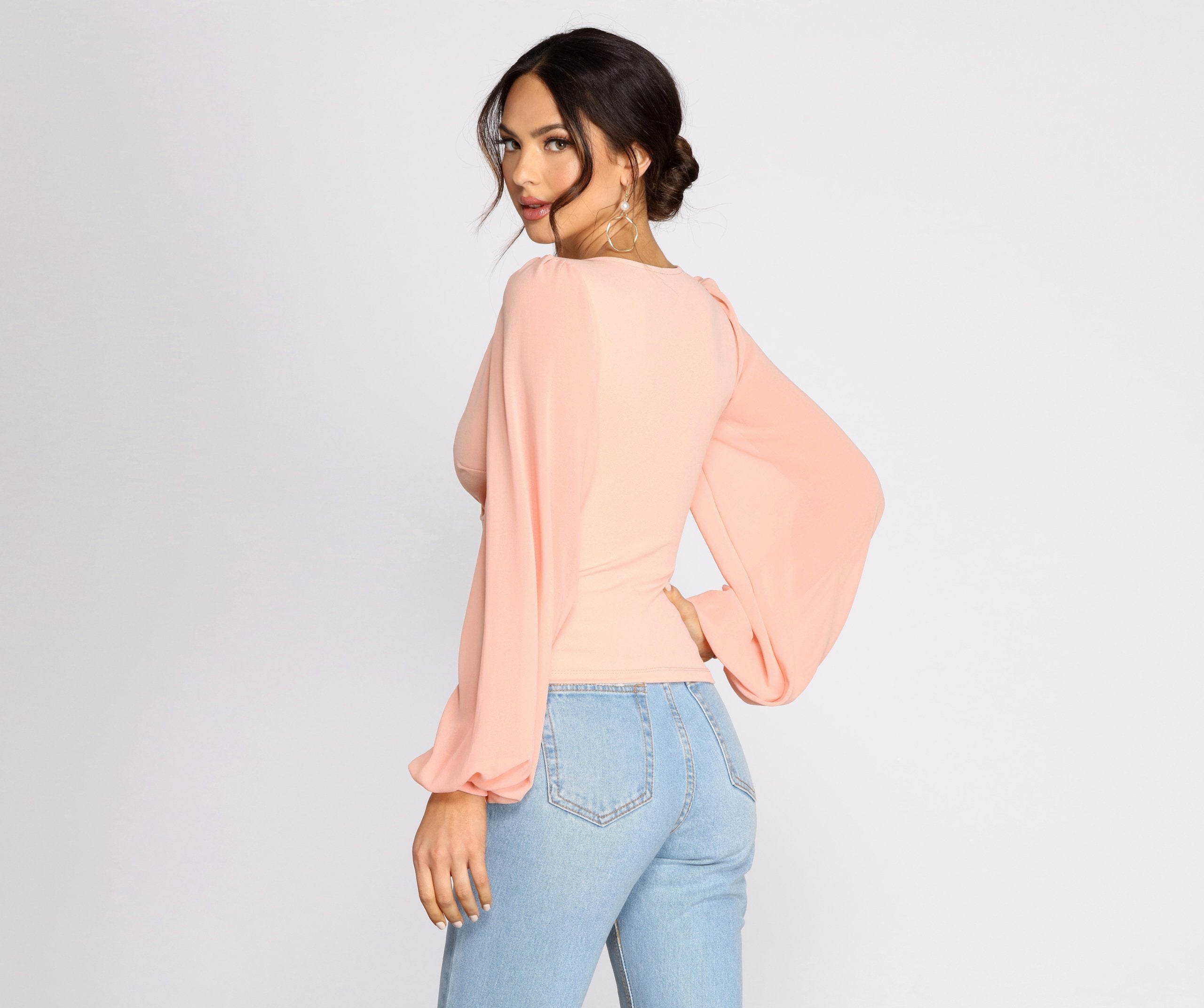 Classic Chiffon Sleeve Wrap Front Blouse