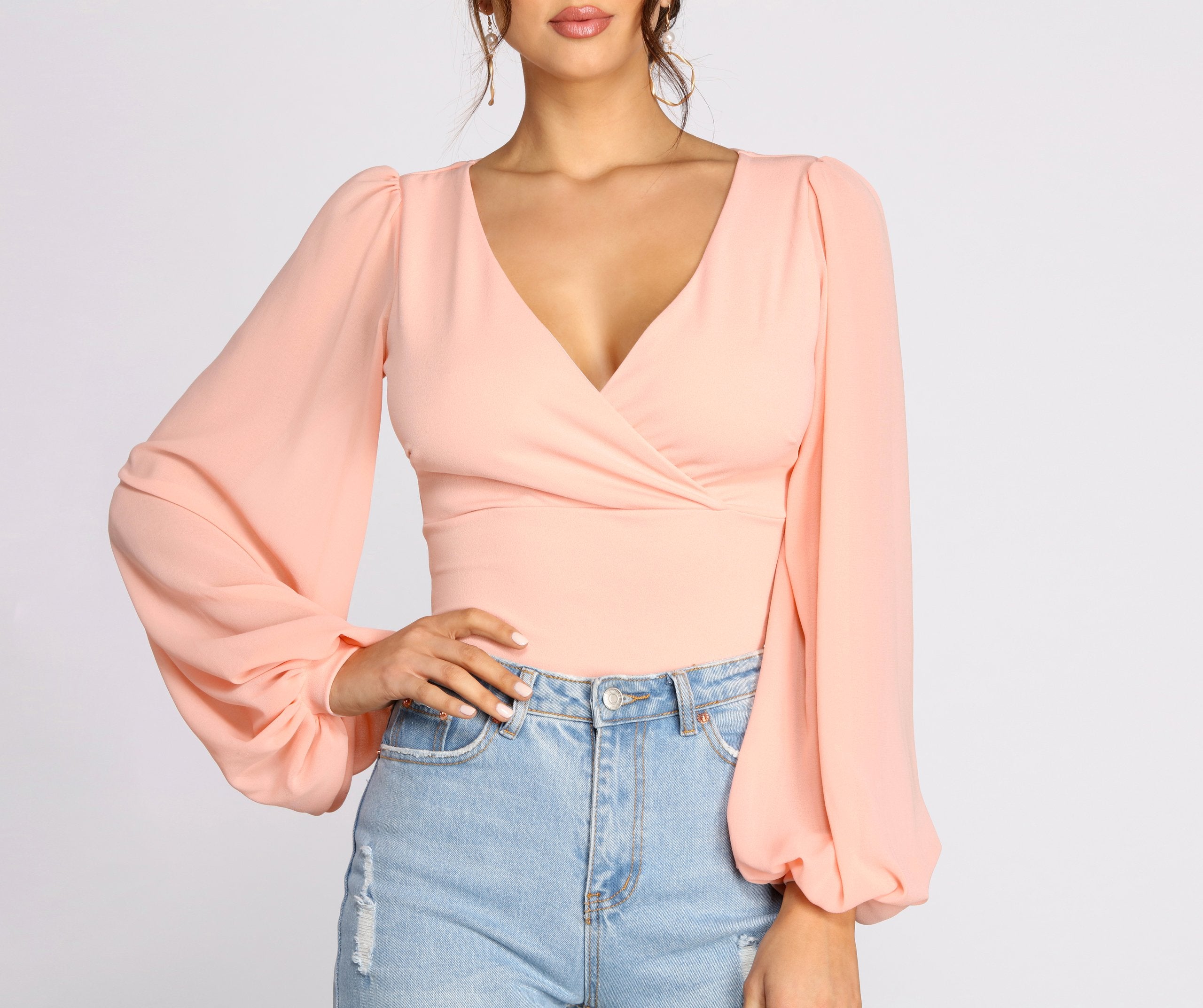 Classic Chiffon Sleeve Wrap Front Blouse