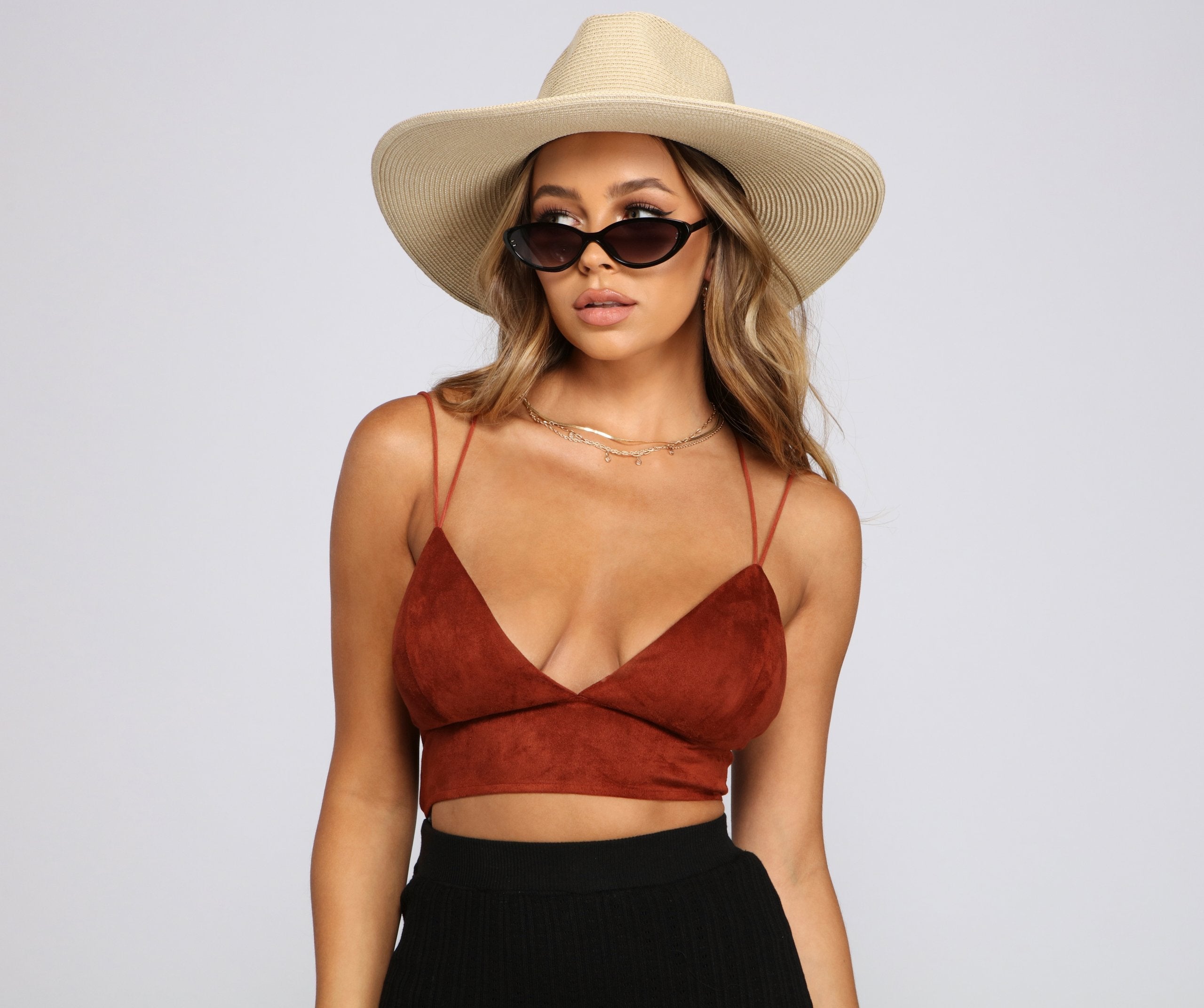 Candid Chic Faux Suede Crop Top - Fashionpara