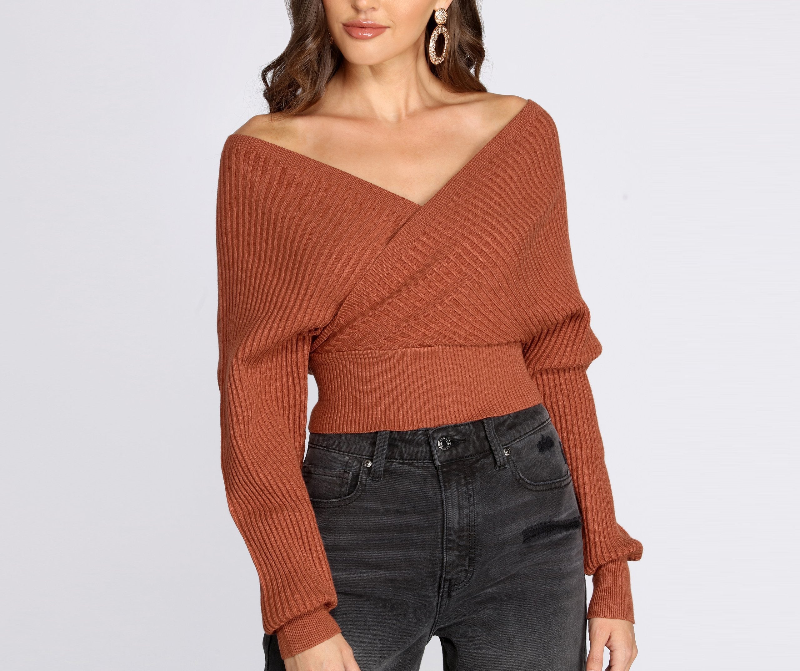 Show Those Shoulders Surplice Sweater