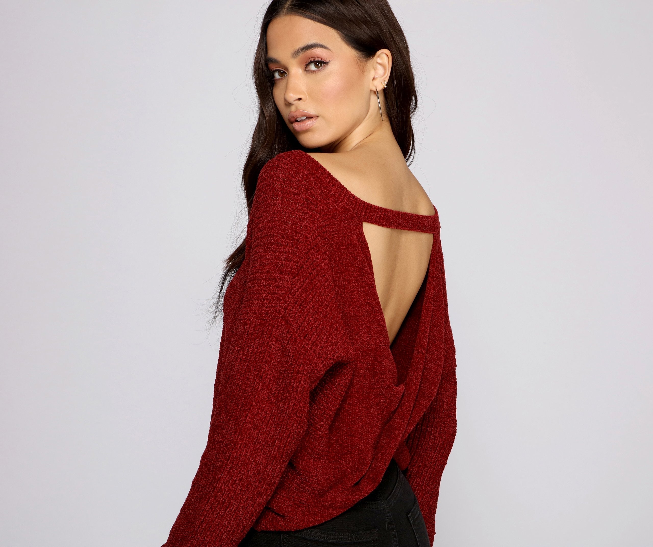 Casually Chic Twist Back Chenille Sweater