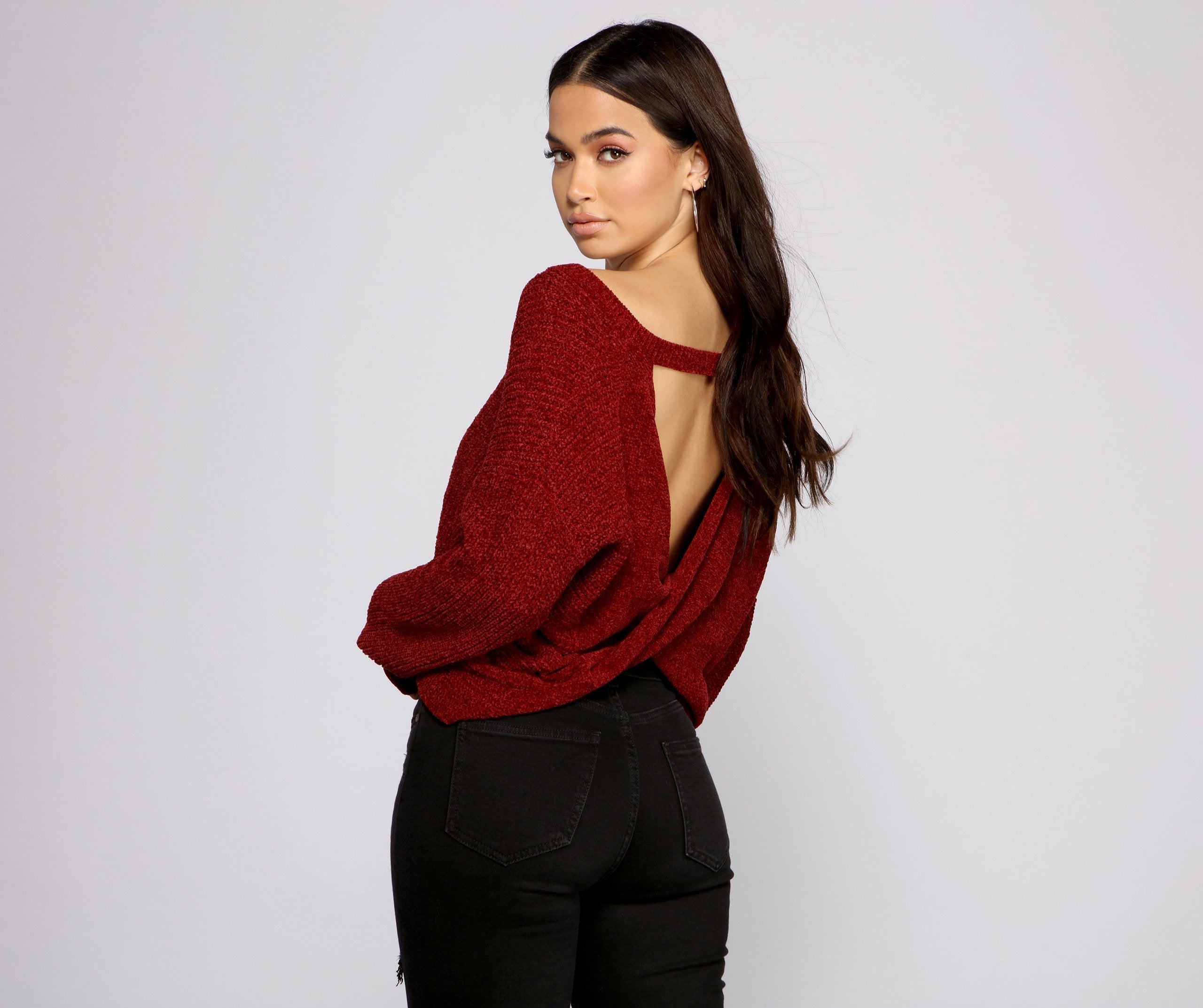 Casually Chic Twist Back Chenille Sweater