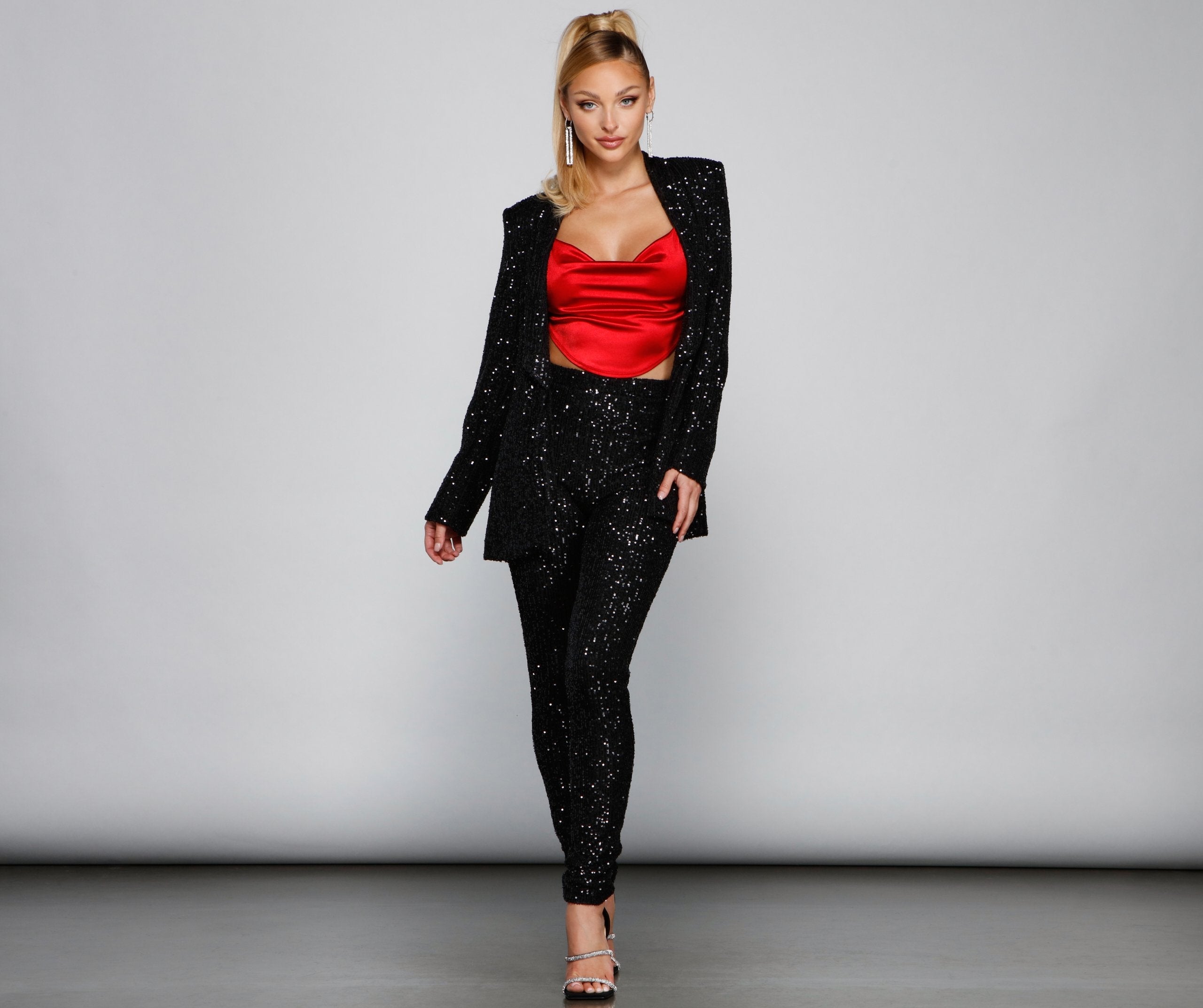 Showtime Chic Sequin Long Blazer - Fashionpara