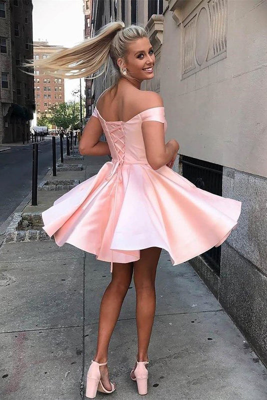 Suri A-Line Satin Off-the-Shoulder Elegant Homecoming Dress