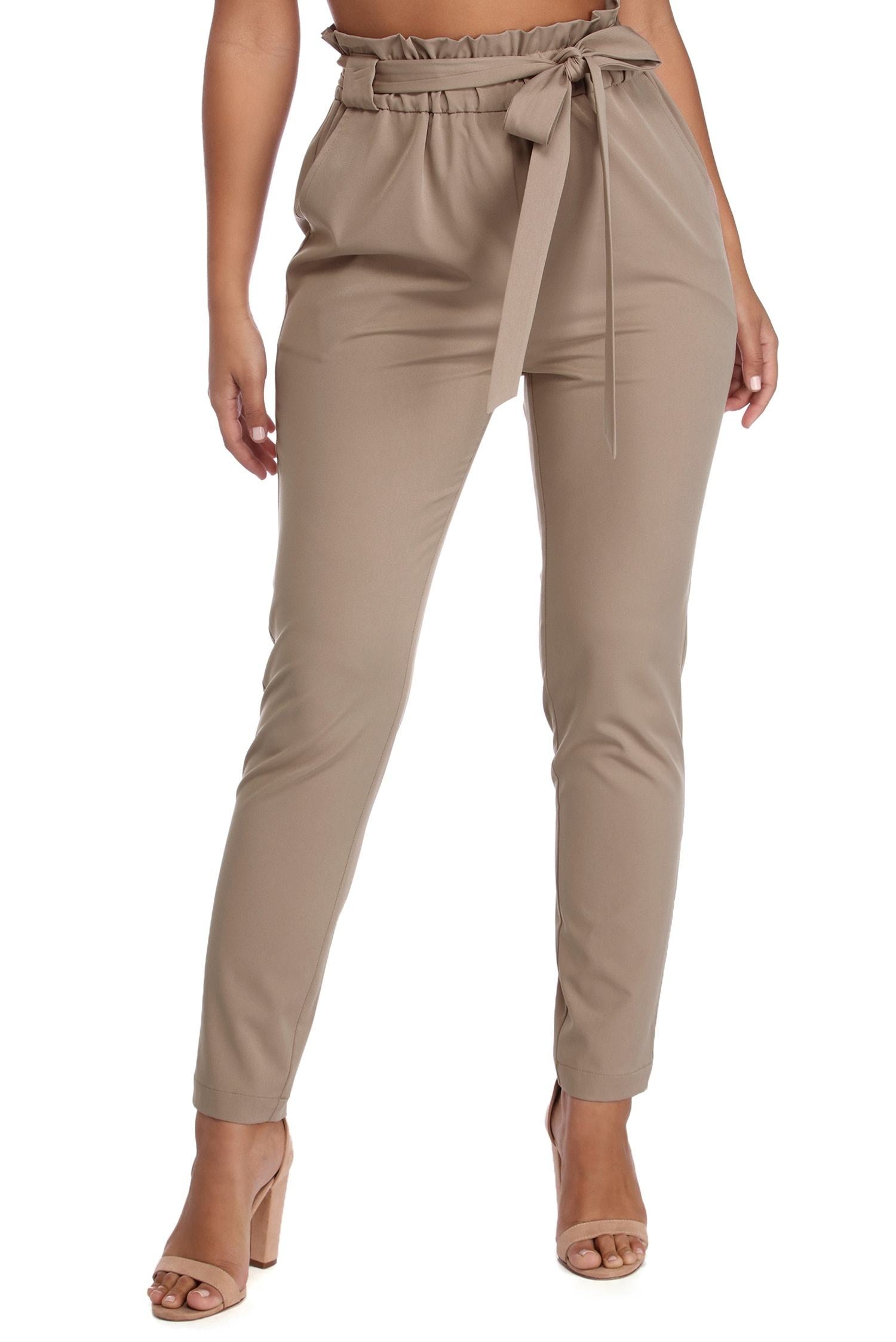 Classic Paper Bag Tie Waist Pants - Fashionpara