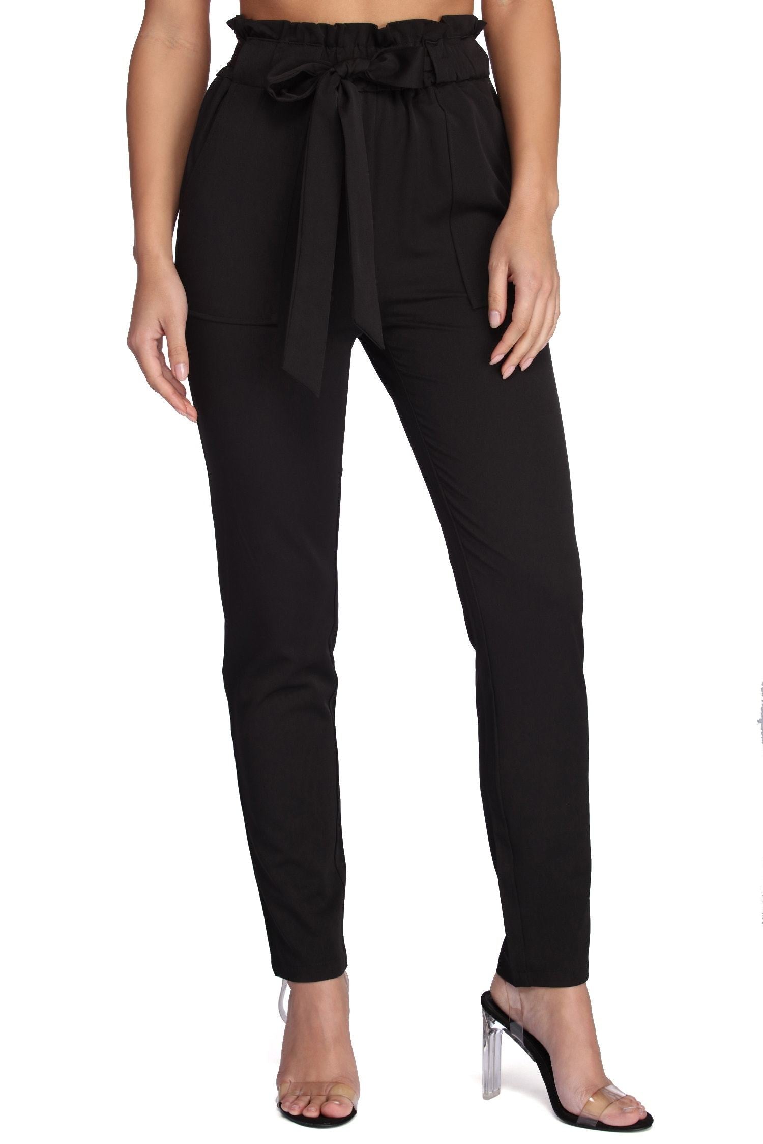 Classic Paper Bag Tie Waist Pants - Fashionpara