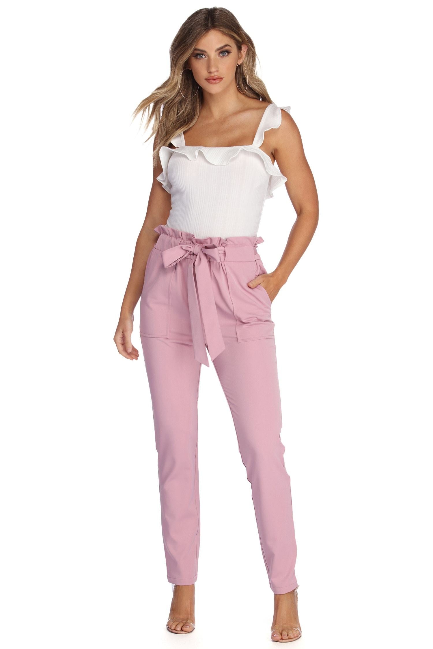 Classic Paper Bag Tie Waist Pants - Fashionpara