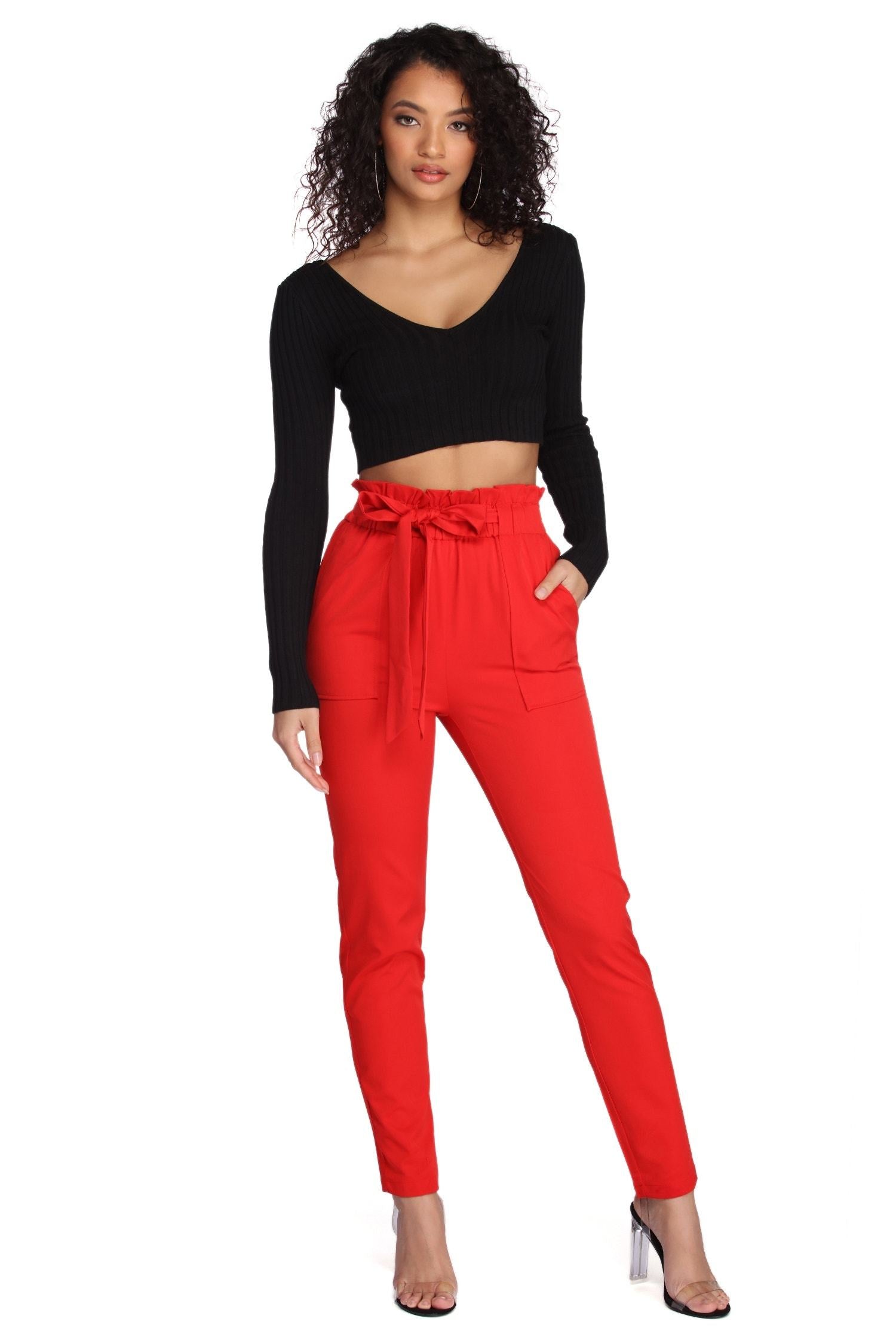 Classic Paper Bag Tie Waist Pants - Fashionpara