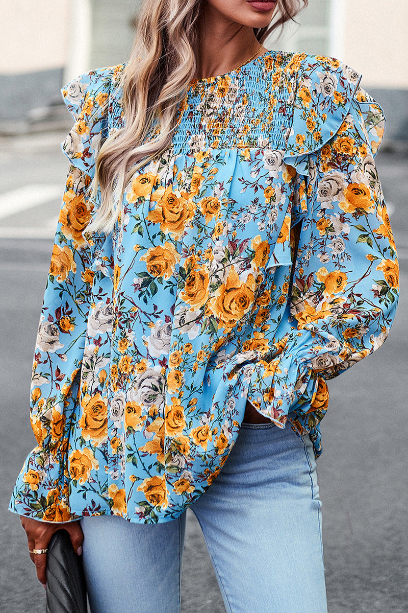 Bell Sleeve Chiffon Print Shirt