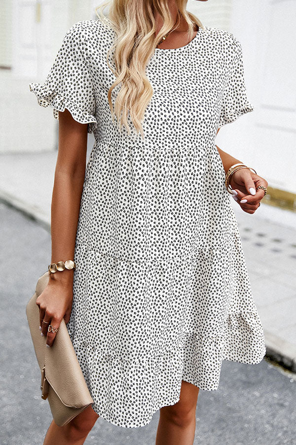 Fashion Floral Print Short Sleeve Mini Dress