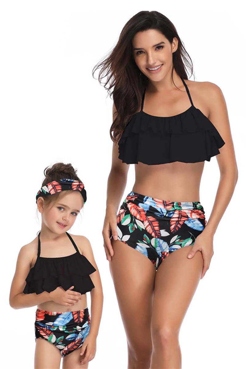 Ruffle Floral Print Parent-child Two Pieces Swimsuit