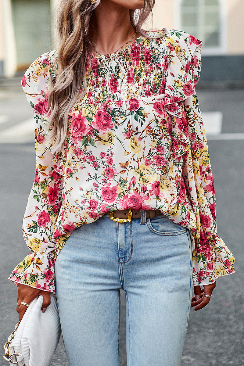 Bell Sleeve Chiffon Print Shirt