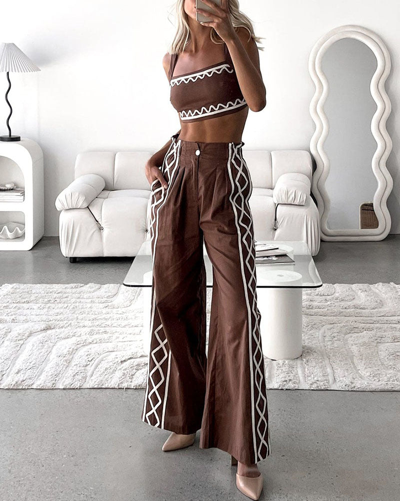 Summer chocolate color casual two-piece set - Fashionpara