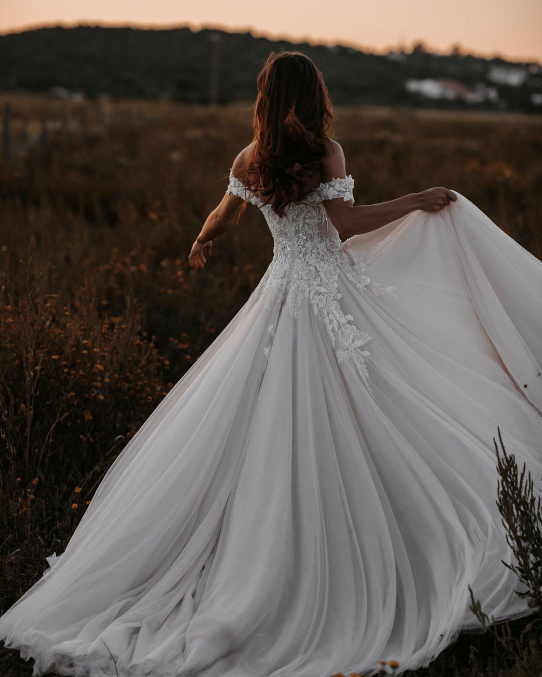 A-Line Off-the-Shoulder Tulle Bridal Gown with Lace Appliques