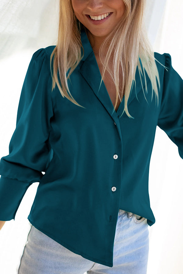 Sophistication Satin Long Sleeve Button Up Blouse