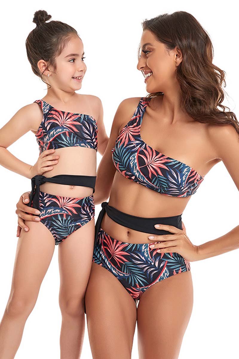 One Shoulder Zebra Print Parent-child Two Pieces Swimsuit