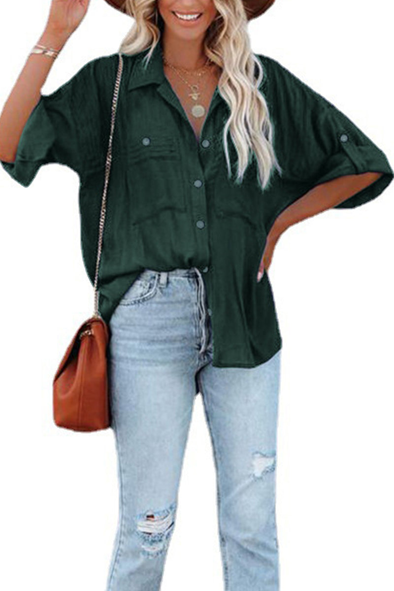 Solid Color Pocket Long Sleeve Shirt