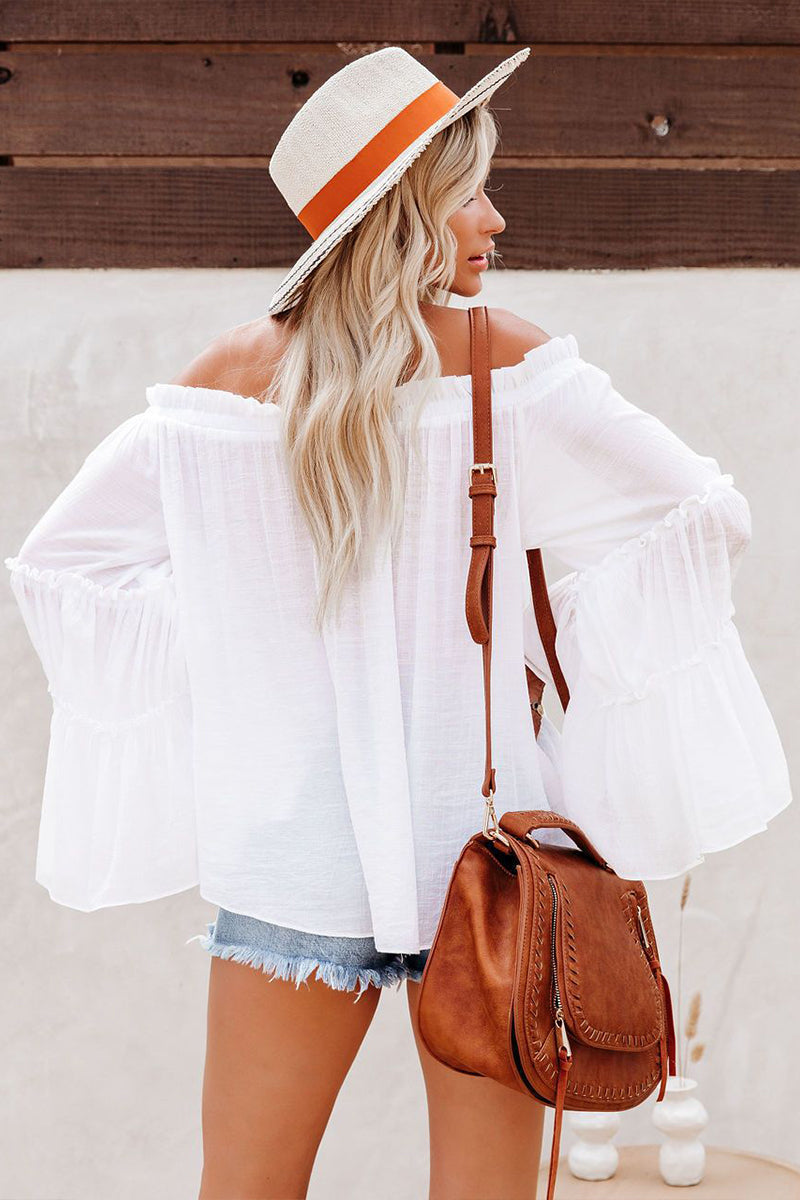 Solid Color Bell Sleeve Off Shoulder Top