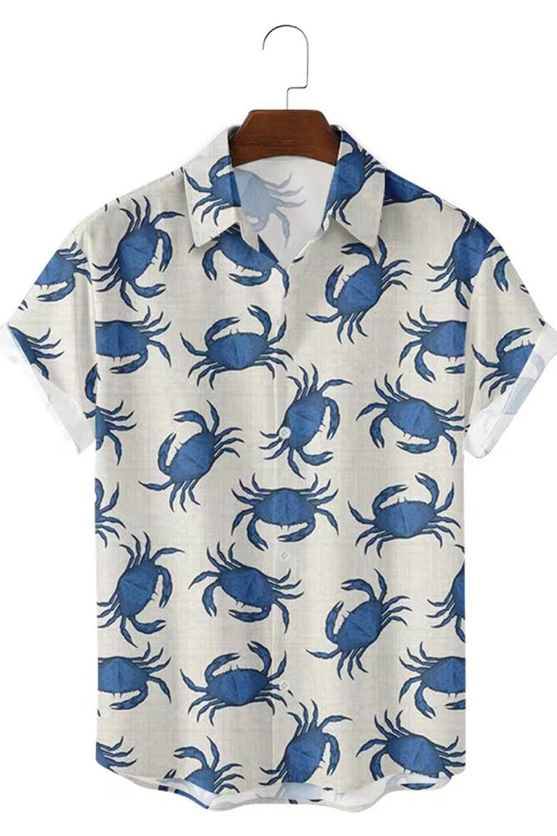 Underwater Animal Print Loose Short-Sleeved Shirt Men's Tops