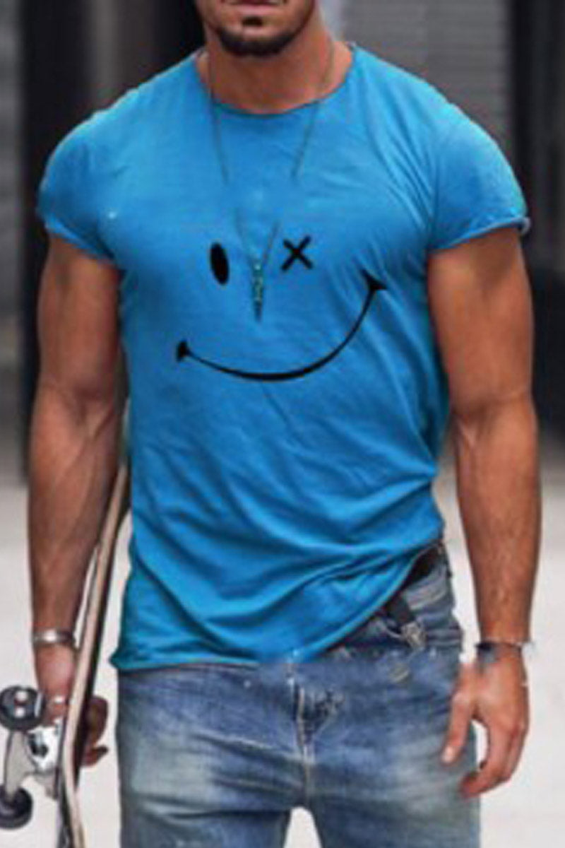 Mens Fashion Washing Short Sleeve Smiley T-shirt