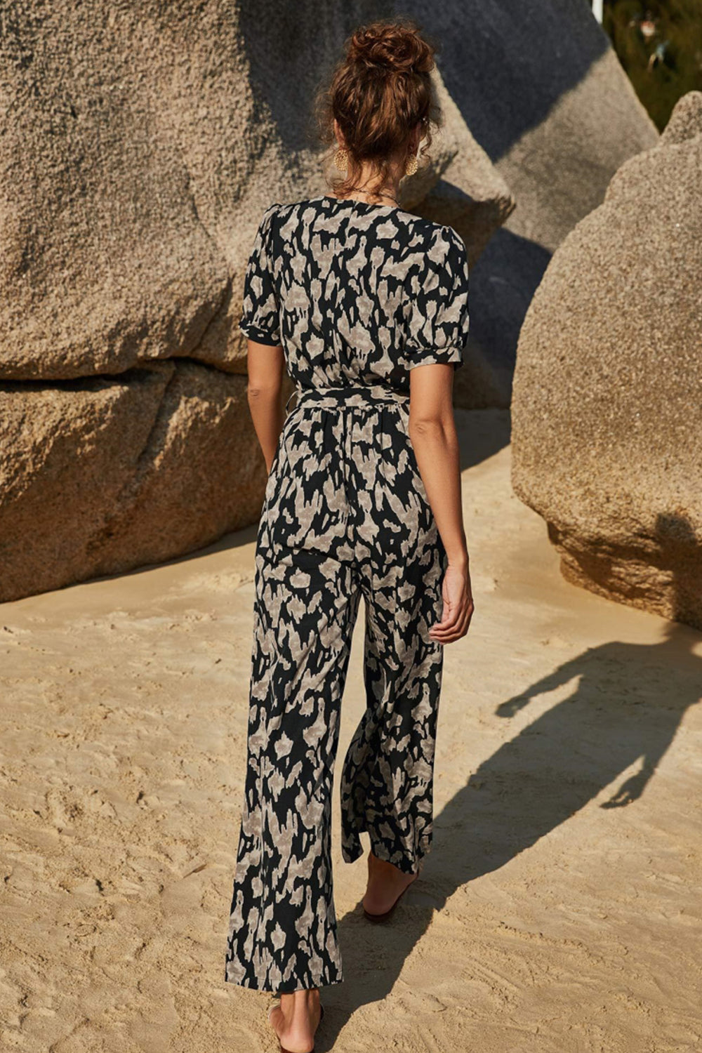 Printed Tie Jumpsuit - Fashionpara