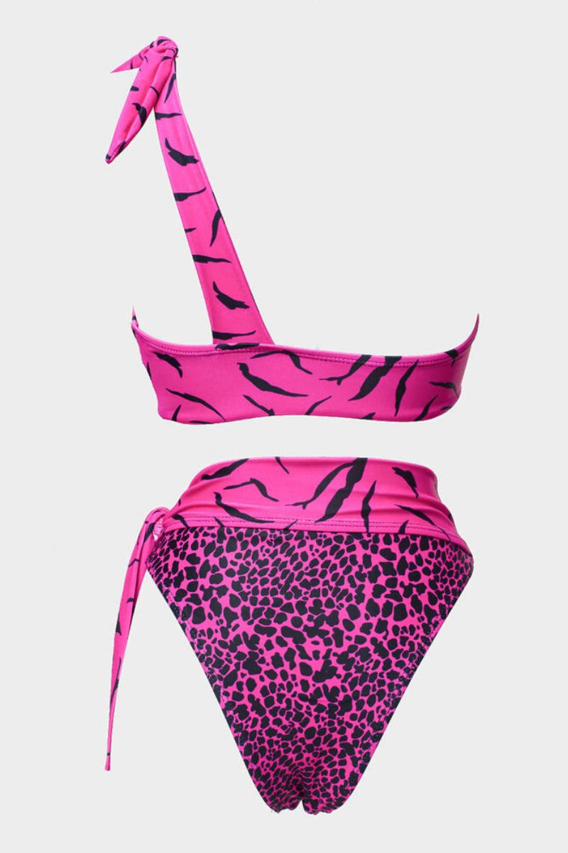 One Shoulder Leopard Print Two Pieces Swimsuit