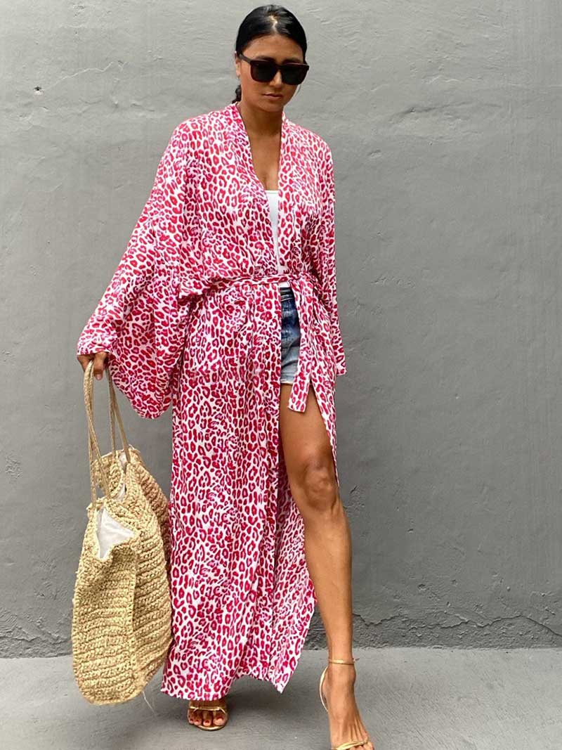 Printed Different Colors Rayon Long Length Gown Kimono Duster Robe