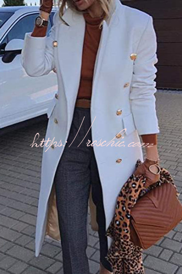 Coming In With Confidence Lapel Buttoned Pocket Long Sleeve Coat