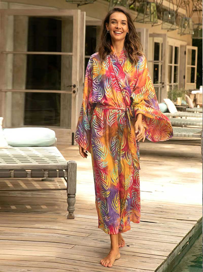 Printed Different Colors Rayon Long Length Gown Kimono Duster Robe