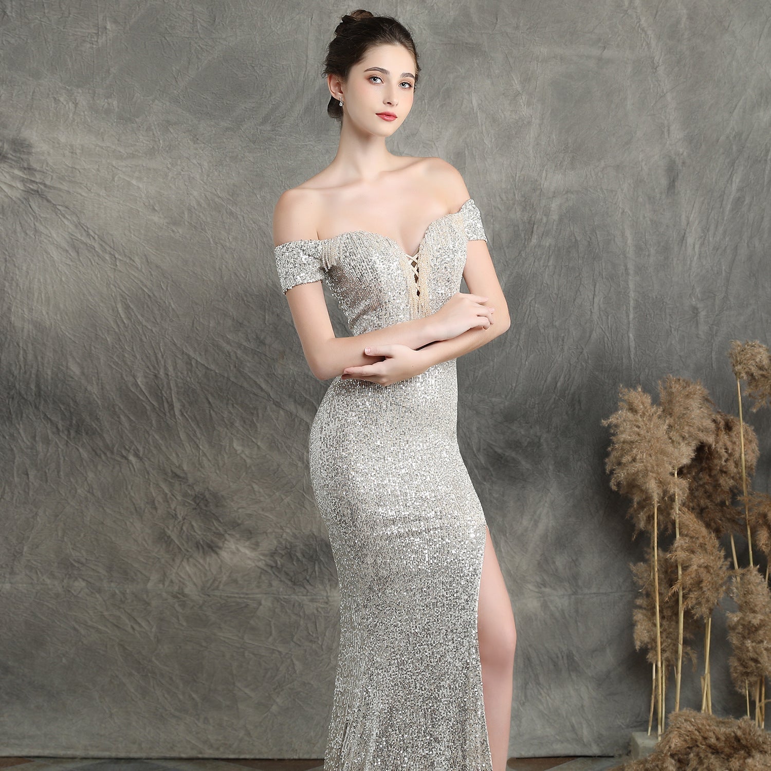 Marzia Formal Sequined Slit Dress