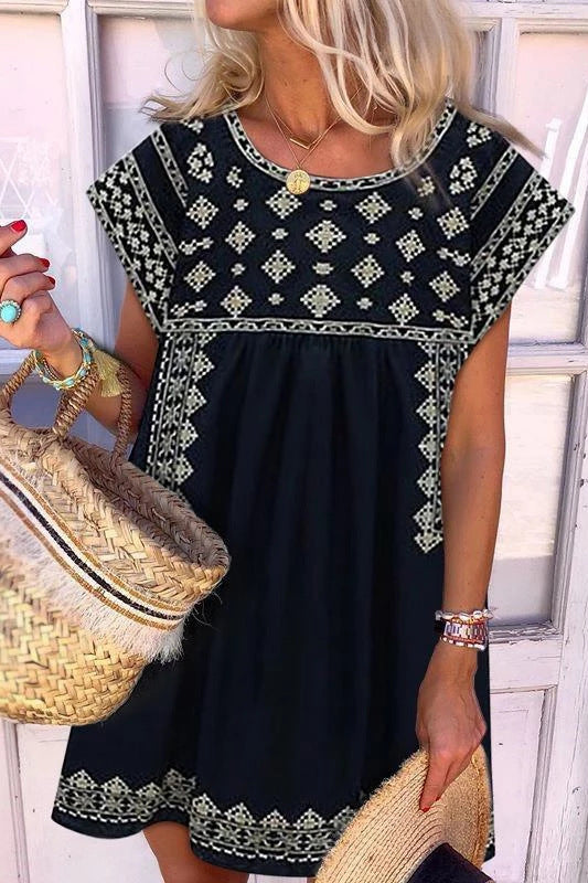 Scoop Geometric Print Boho Dress