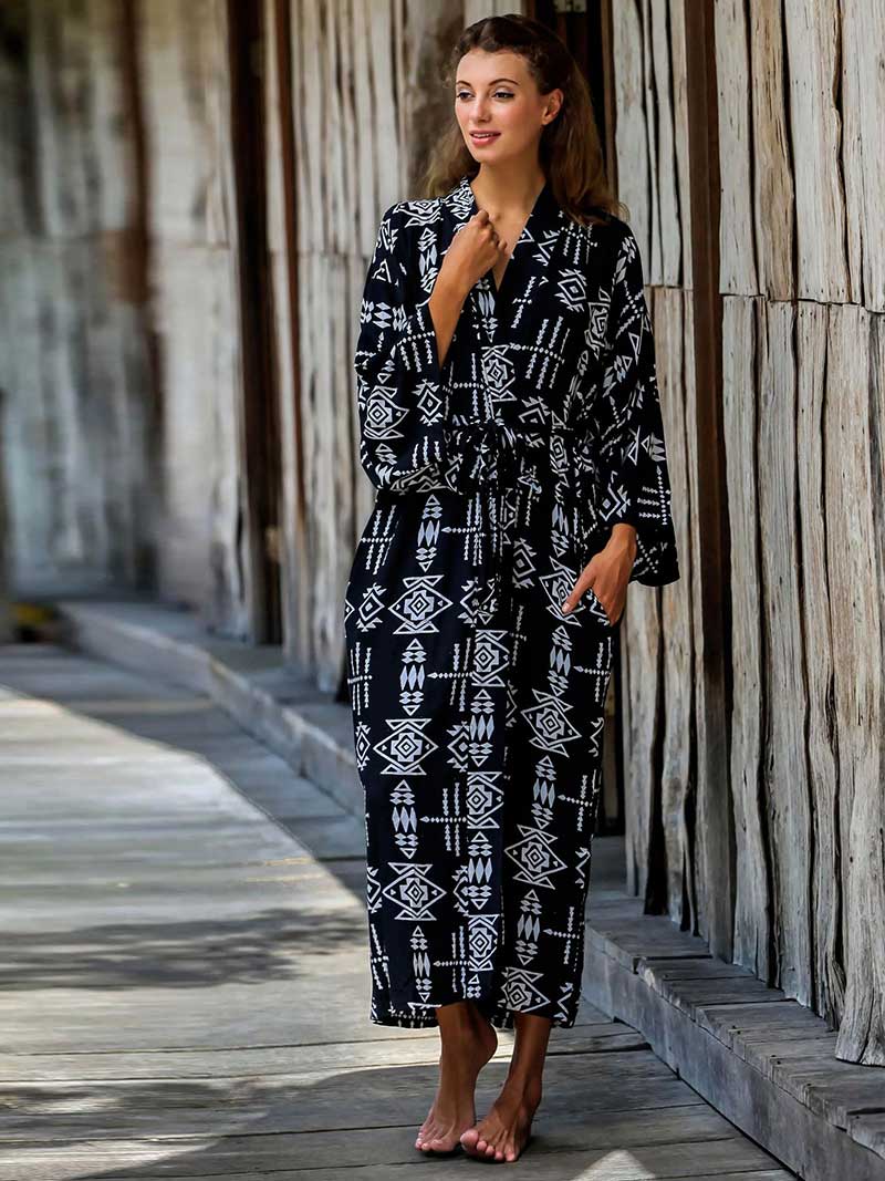 Printed Different Colors Rayon Long Length Gown Kimono Duster Robe