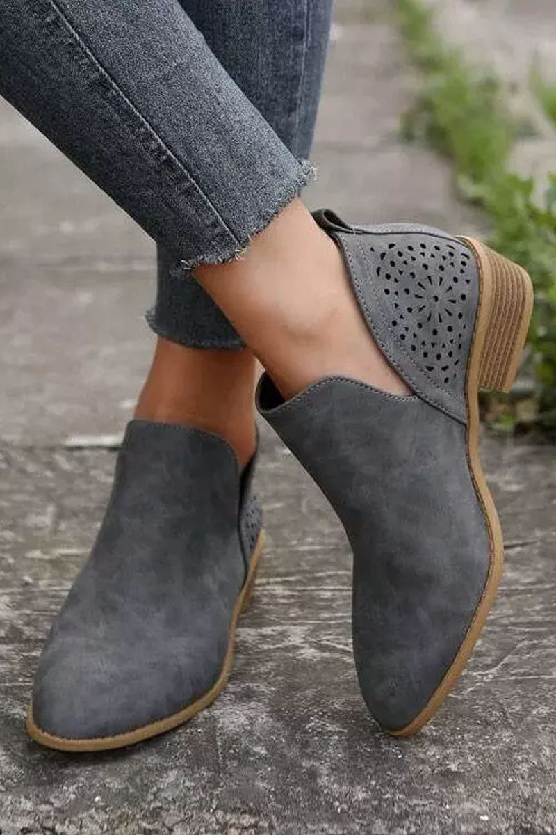 Perforated Western Chunky Ankle Boots