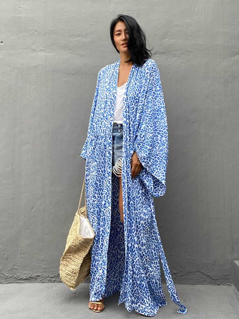 Printed Different Colors Rayon Long Length Gown Kimono Duster Robe