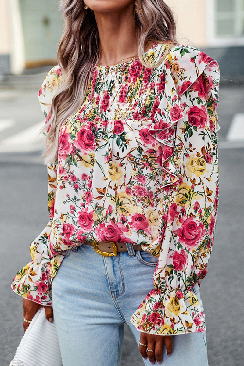 Bell Sleeve Chiffon Print Shirt