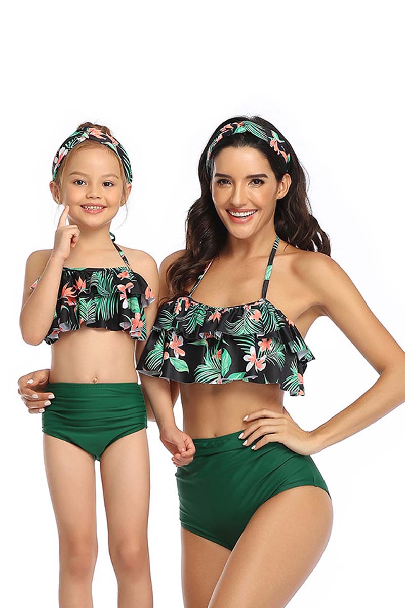 Ruffle Floral Print Parent-child Two Pieces Swimsuit