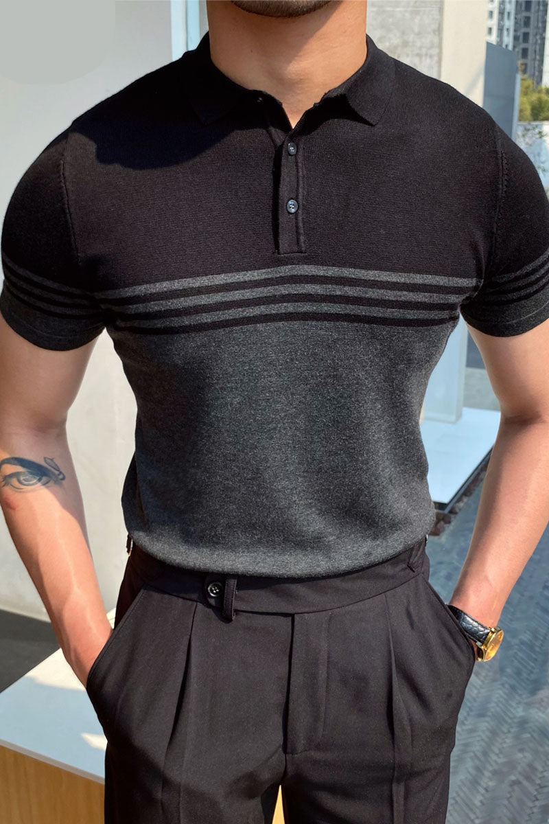 Fashion Contrast Colors Short Sleeve Knit Polo Shirt