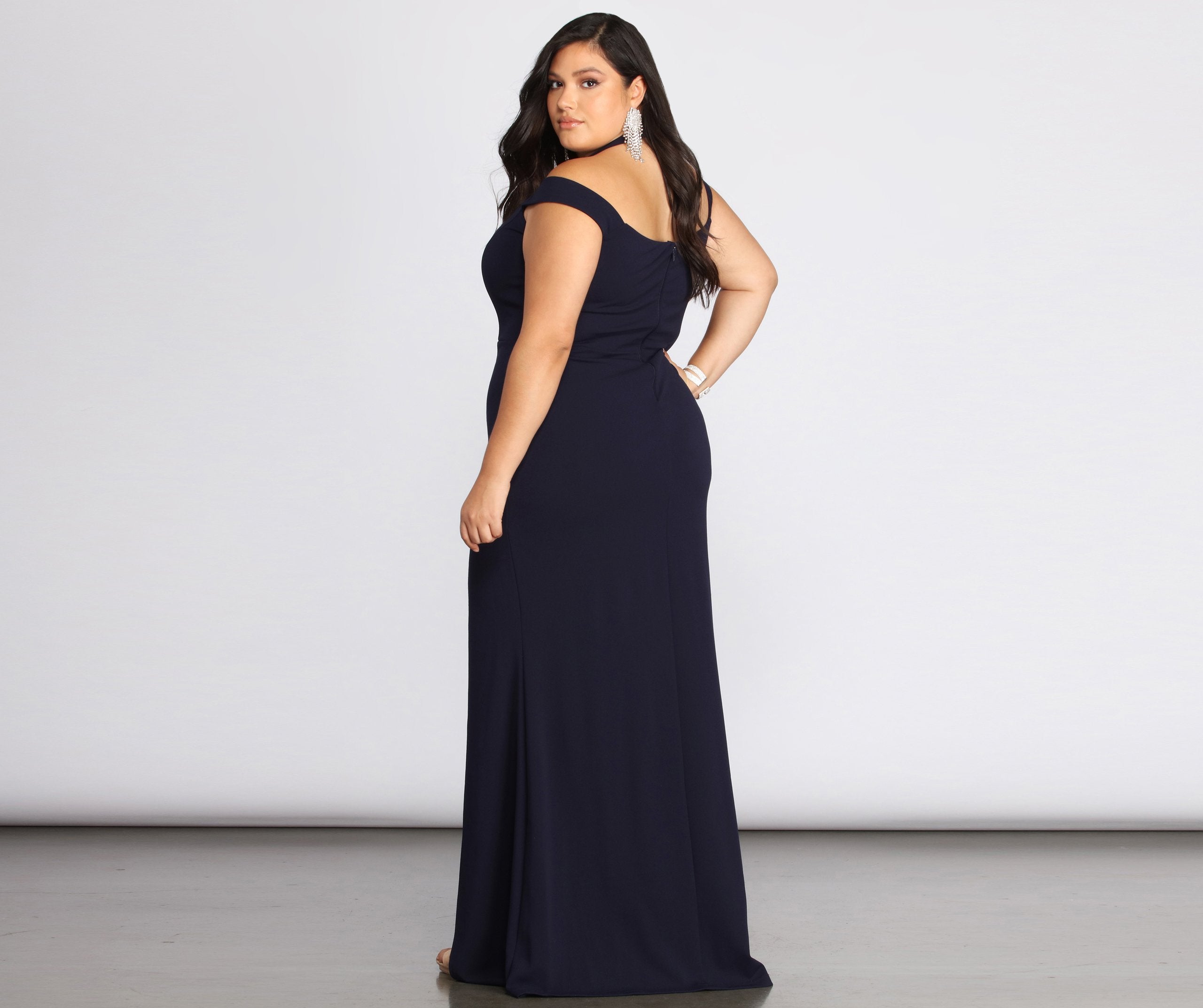 Plus Adelina Formal Halter Crepe Dress - Fashionpara