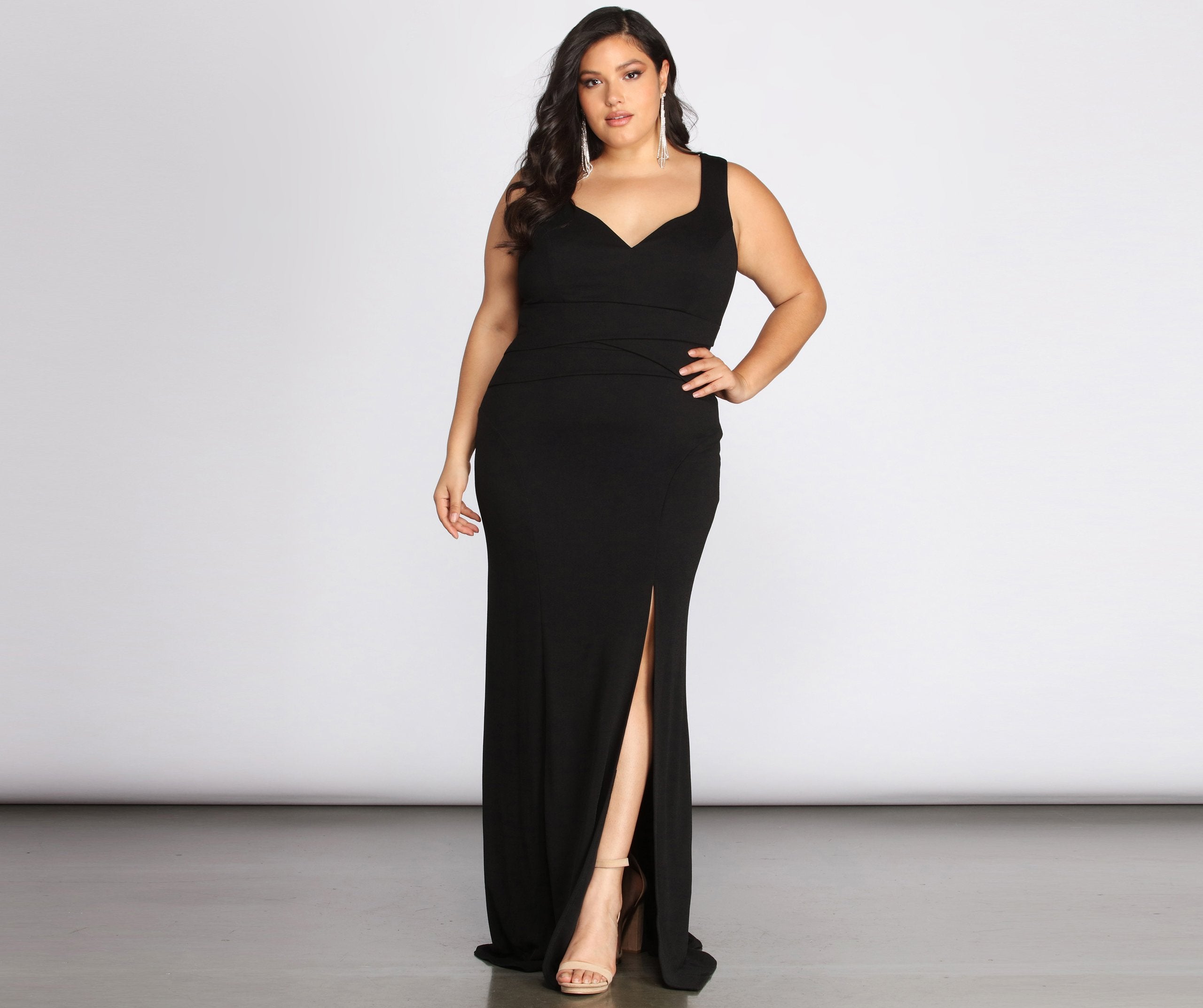 Plus Kaitlyn Formal High Slit Dress - Fashionpara