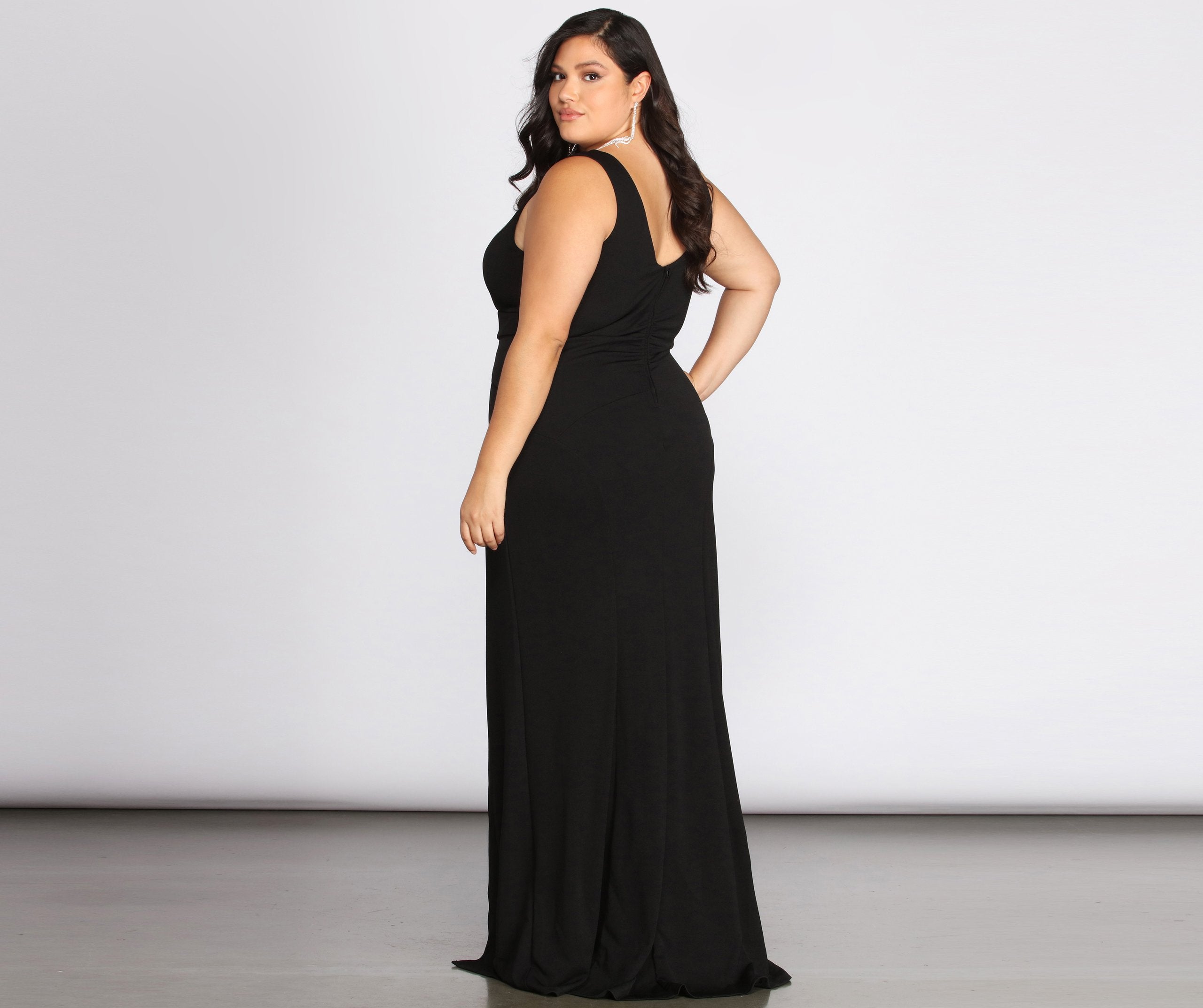 Plus Kaitlyn Formal High Slit Dress - Fashionpara