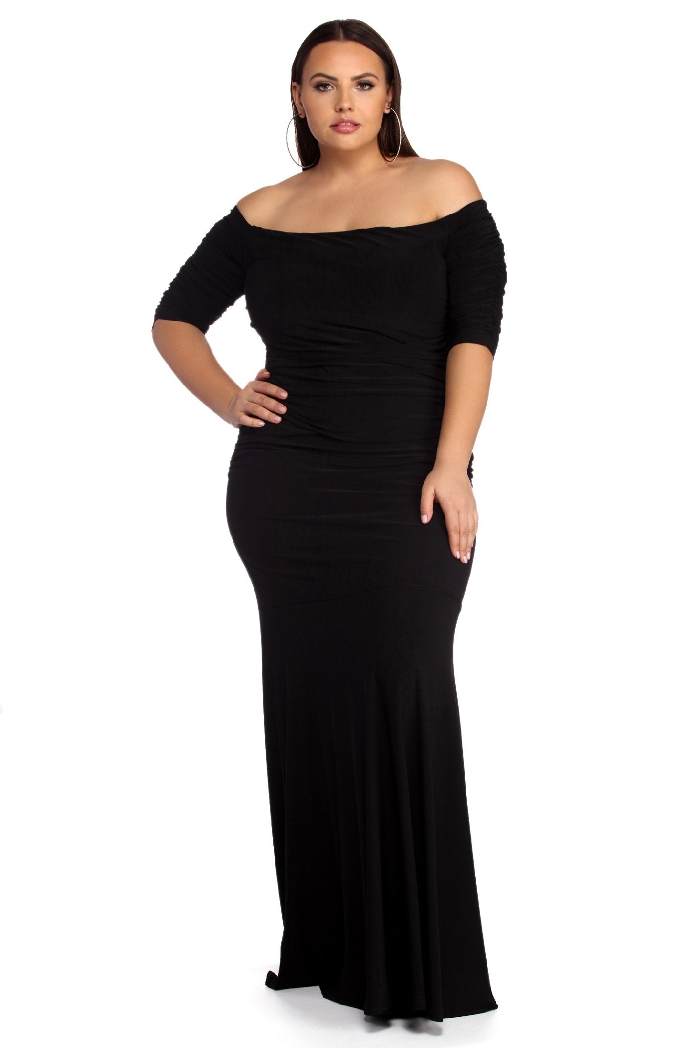 Plus Stella Formal Ruched Dress - Fashionpara