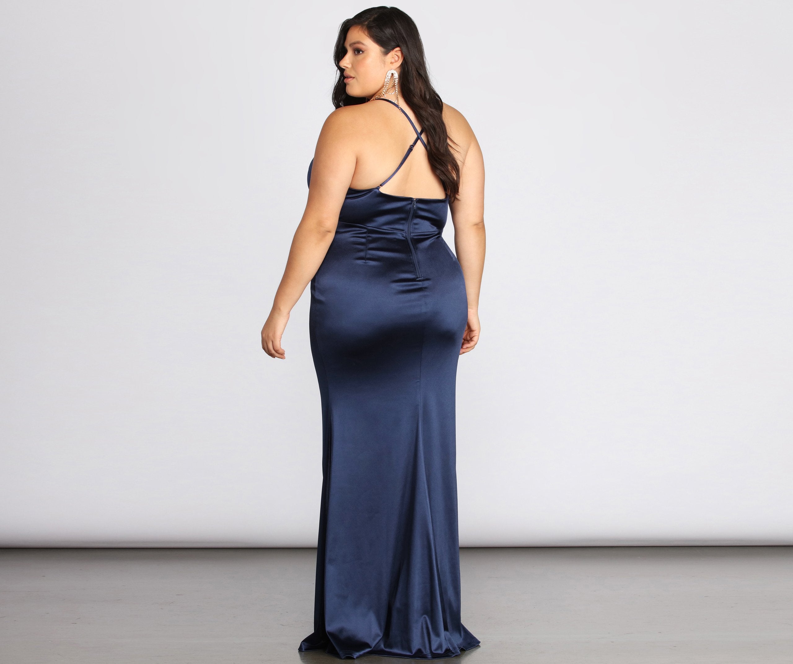 Plus Elin Satin Evening Dress - Fashionpara