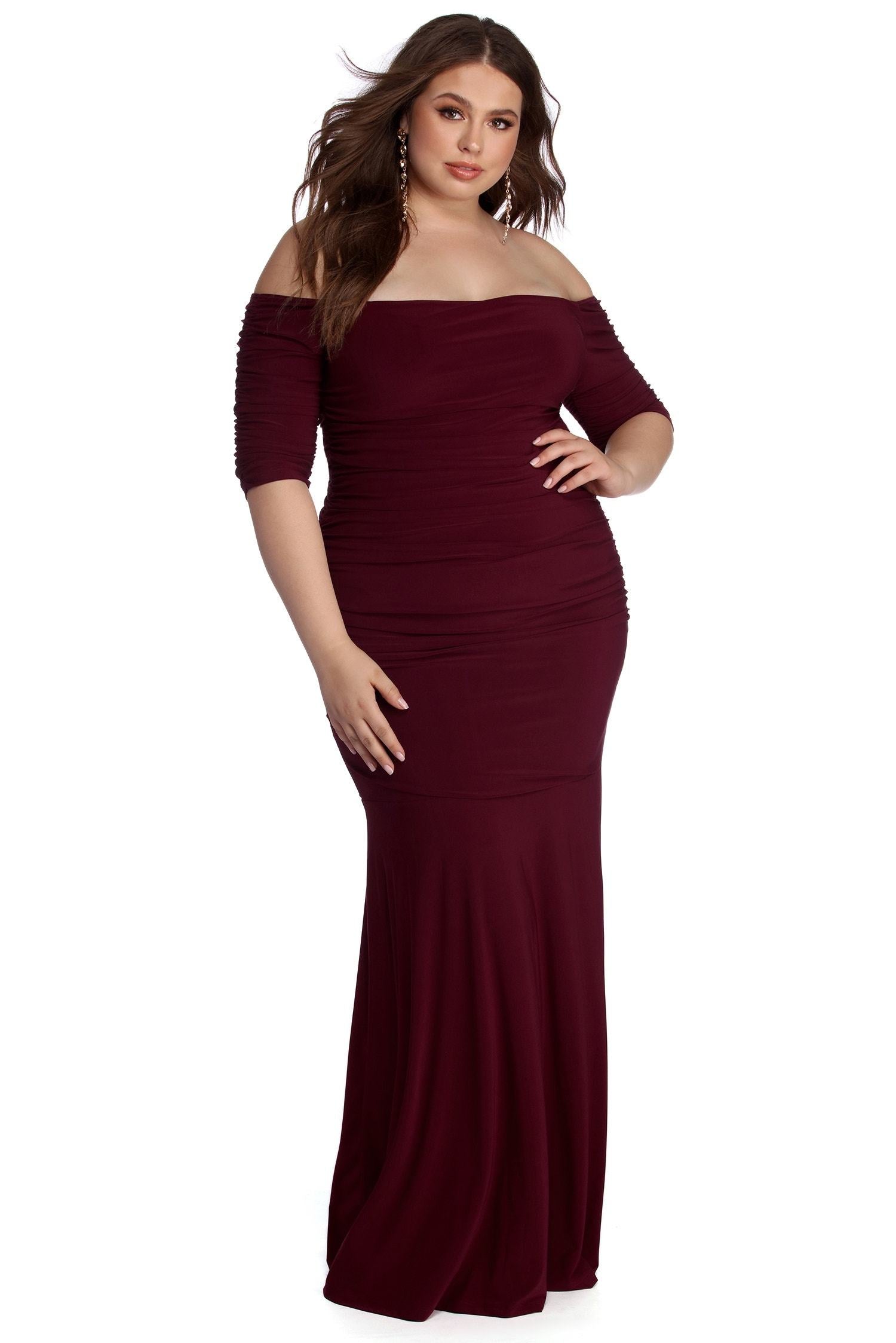 Plus Stella Formal Ruched Dress - Fashionpara