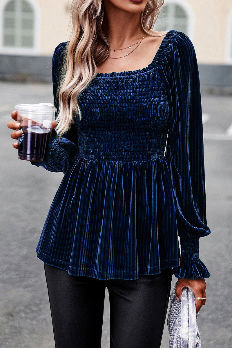 Square Neck Balloon Sleeve Velvet Top