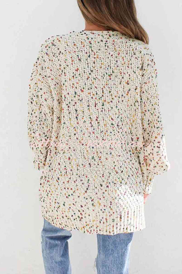 Aminga Colorful Spotted Pocket Crochet Long Sleeved Cardigan