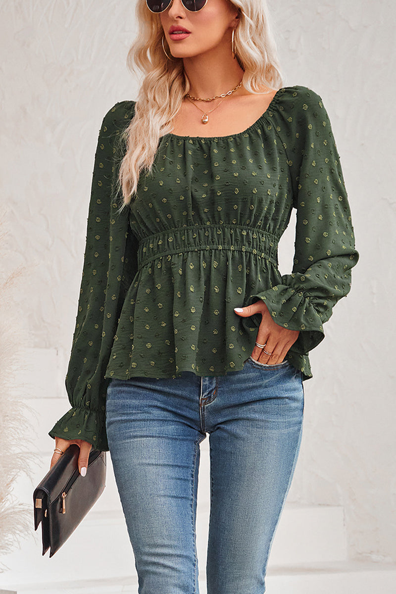 Round Neck Ruffle Sleeve Top