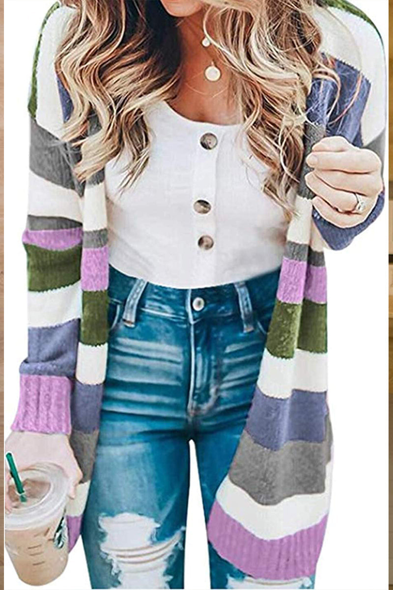 Multicolor Striped Loose Knitted Cardigan