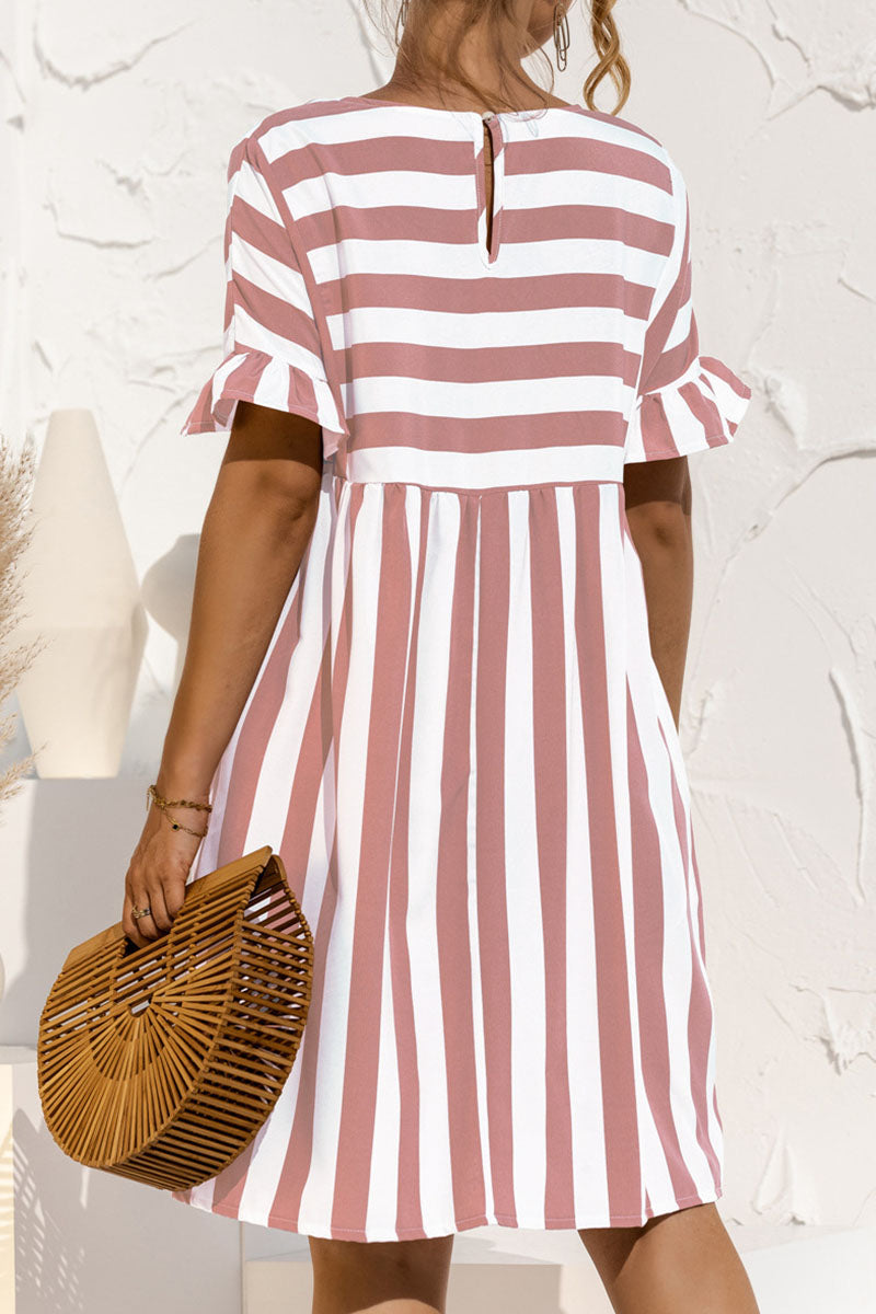 Fashion Casual Striped Patchwork O Neck A Line Dresses(4 Colors)