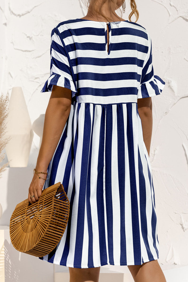 Fashion Casual Striped Patchwork O Neck A Line Dresses(4 Colors)