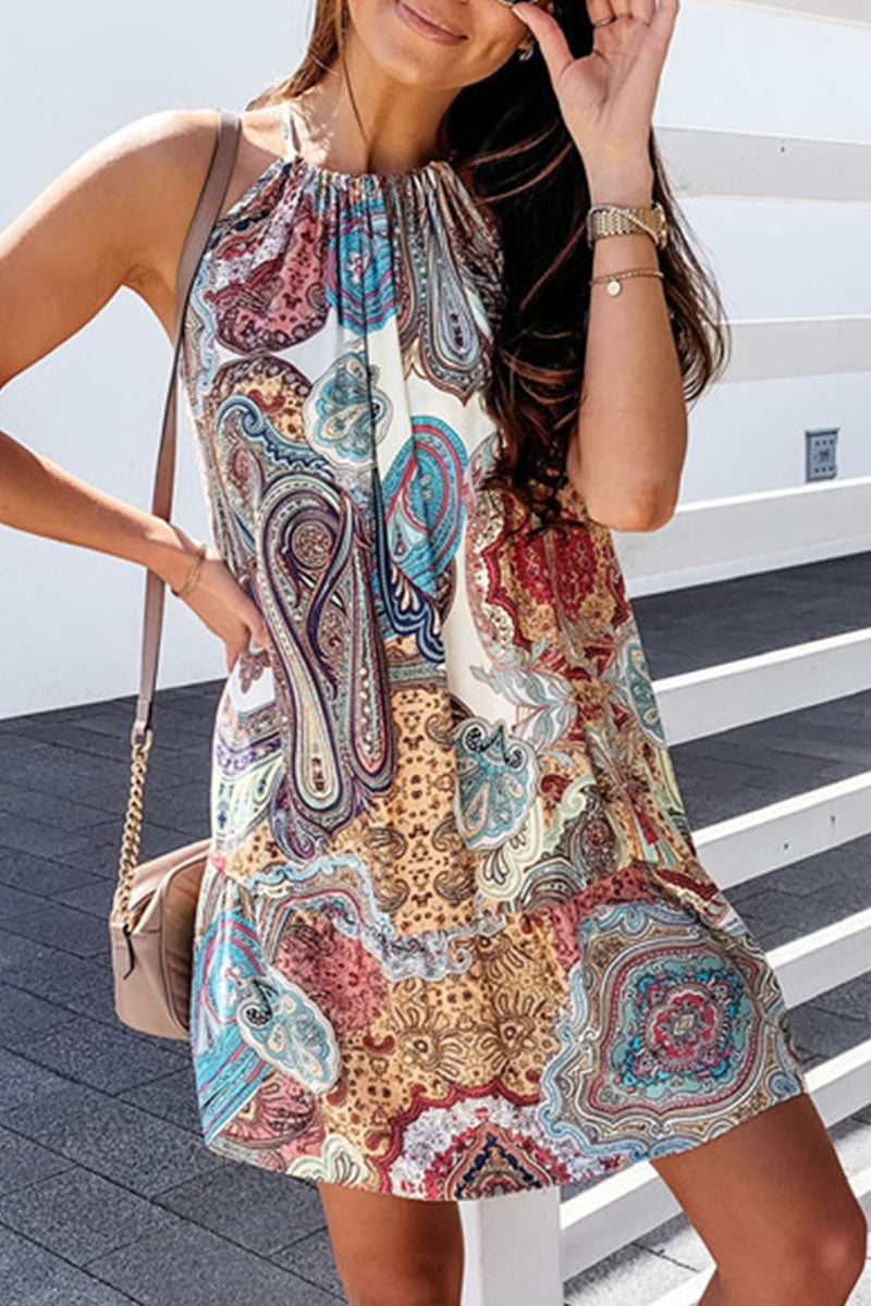 Fashion Street Print Halter A Line Mini Dresses